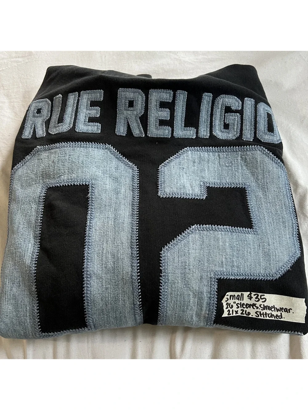 True Religion Stitched Jersey Style Full Zip Hoodie Sweater Small Streetwear Y2k